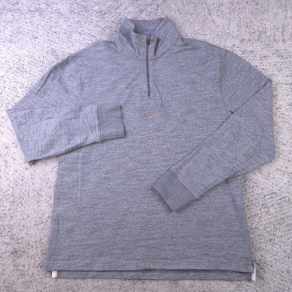 VTG J Crew Oarsman Sweater Mens Medium Quarter Zip Pullover Elbow Patch Gray